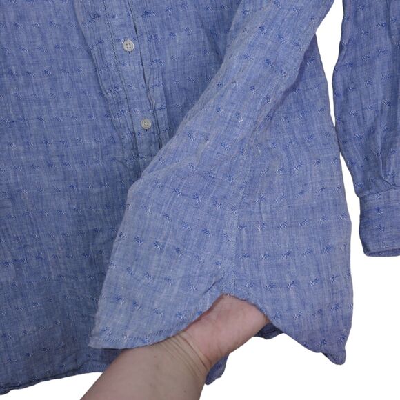 Talbots Woman Petite 2XP 100% Linen Button Up Shirt Blue Textured Roll Tab EUC - Picture 6 of 9